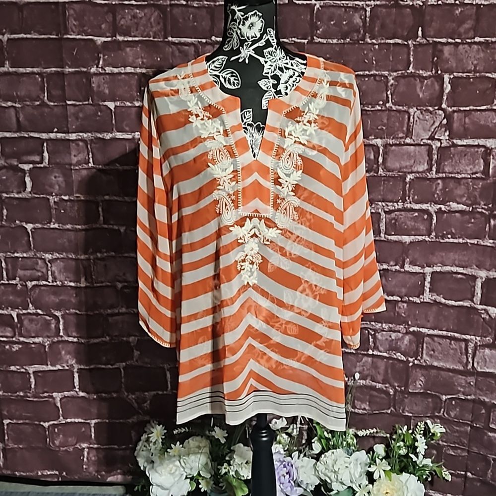Chico's  Striped & Embroidered Tunic size 2 CLEARANCE